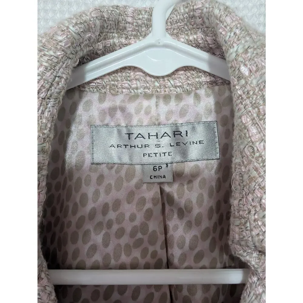 TAHARI! STUNNING PINK, CREAM, BEIGE/TAN NUBBY 2 PC SKIRT & JACKET SUIT SET! 6P